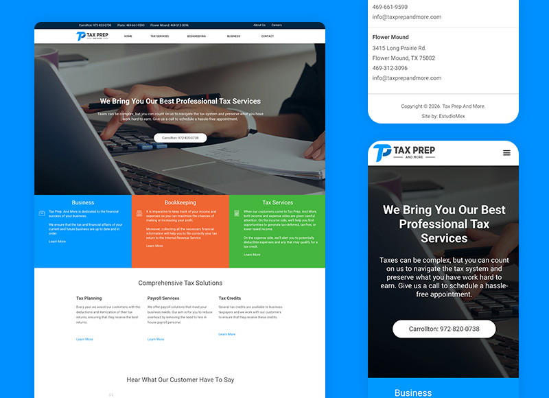Tax Prep & More — business website with workflow automation built by StudioMex in Dallas