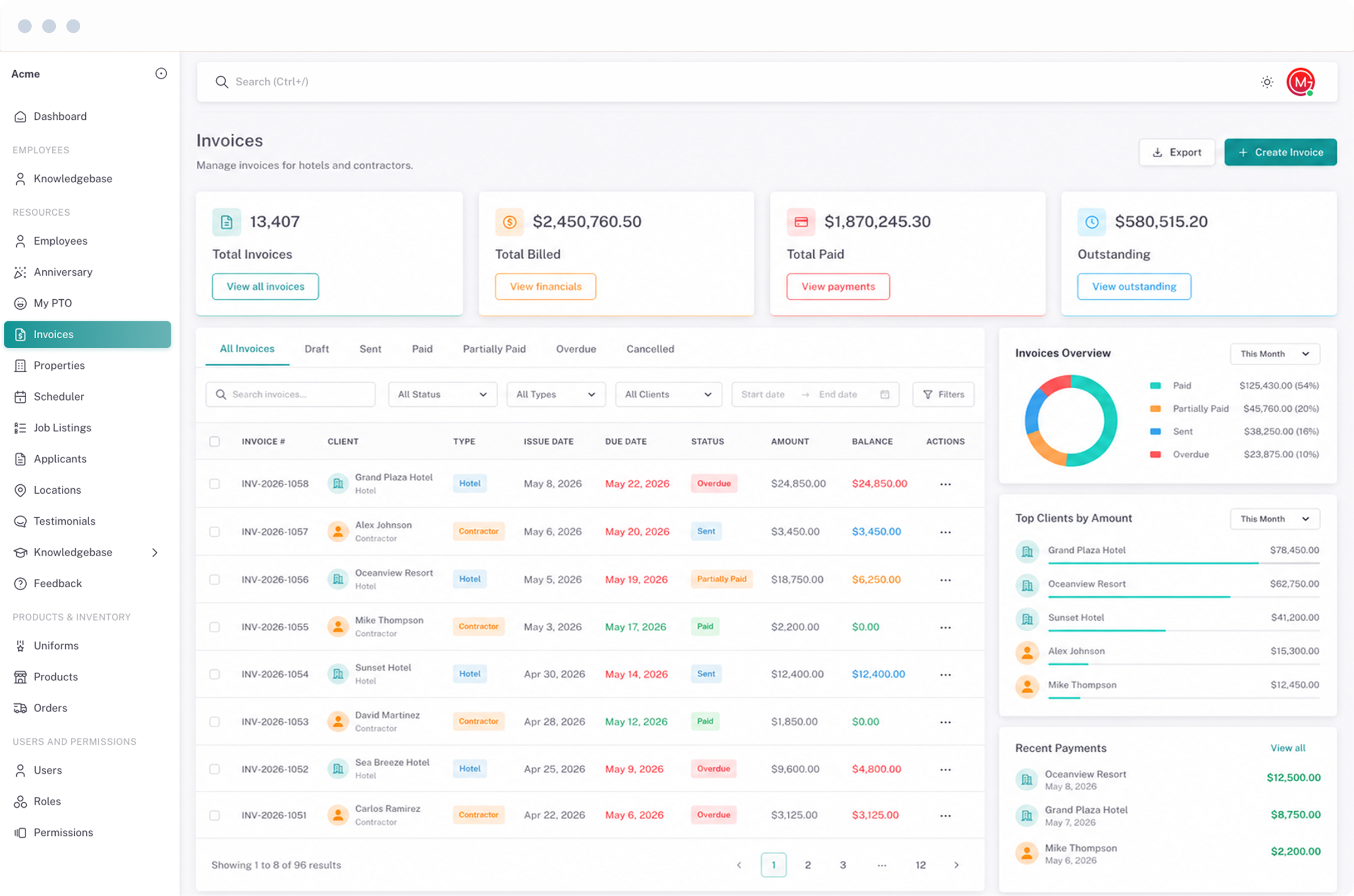 Invoice tracking interface — custom business platform by StudioMex in Dallas